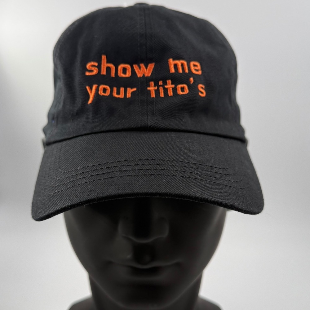 David and Young Show Me Your Titos Black Baseball Cap Hat Orange Embroidery NWT